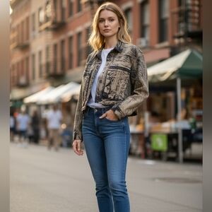 SPOON Jeans Trendy Tan and Black Women's Jean Jacket